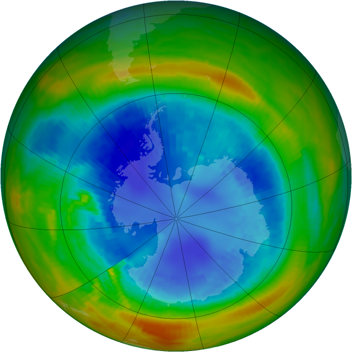 Antarctic ozone map for 29 August 1991
